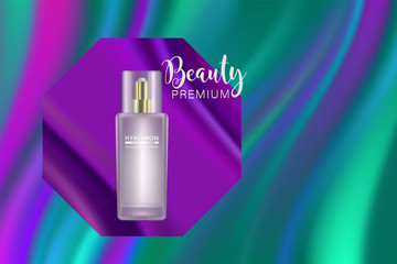 Beauty product ad design, purple cosmetic container with holiday concept advertising background ready to use, luxury skin care banner, illustration vector.