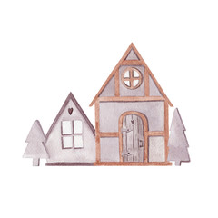 Watercolor Christmas illustration with fir branches, holiday flowers and decorations. Christmas card. Winter design. Merry Christmas. Happy New Year.