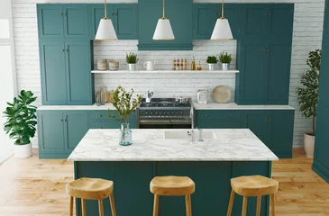 Foto op Plexiglas Residential interior of modern kitchen in luxury mansion, 3d rendering © Aldeca Productions
