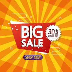 commercial label with big sale offer lettering and thirty percent discount vector illustration design