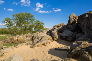 Fototapeta na wymiar Stone range Kamyana Mohyla, village of Terpinnya, Zaporizhia Oblast, Ukraine