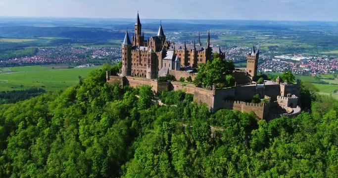 Aerial view of famous Hohenzollern Castle, Germany.