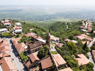 Aerial view to center of Sighnaghi town in Georgia's region of Kakheti. Signagi