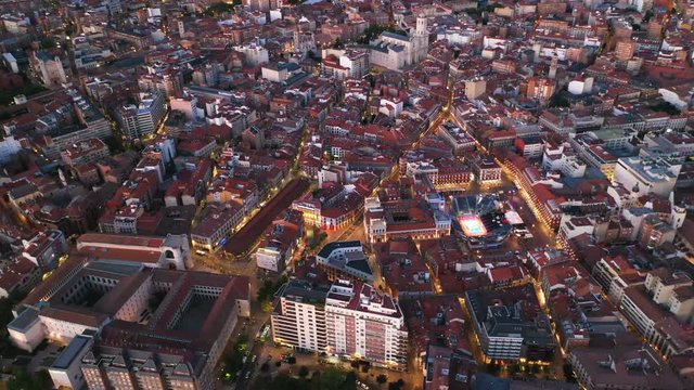 Panoramic night view of illuminated downtown Valladolid, Spain