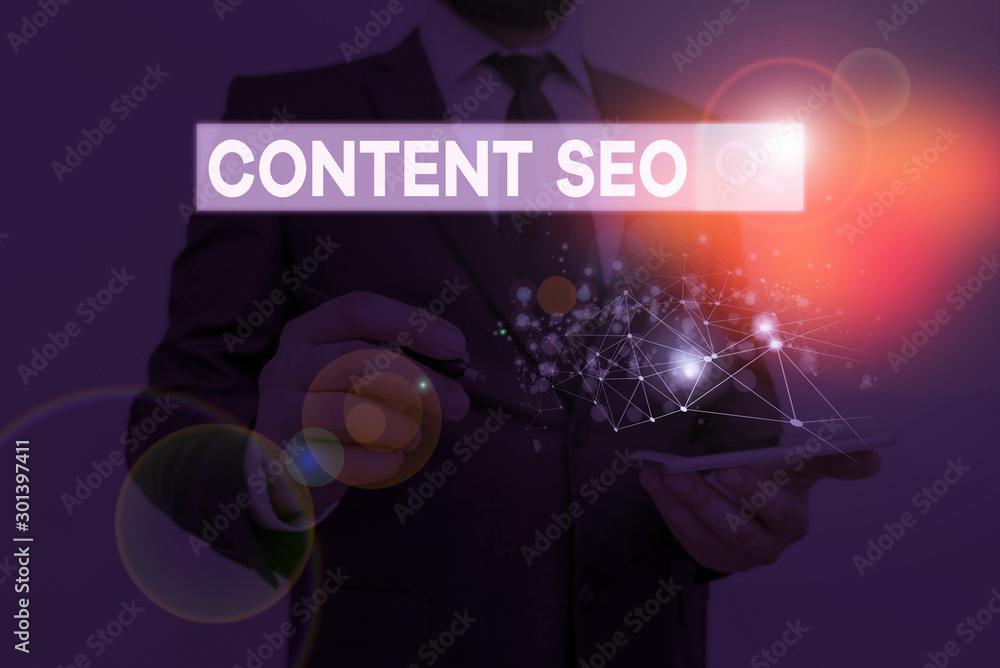 Poster handwriting text writing content seo. conceptual photo creating webpage content to rank high in the 