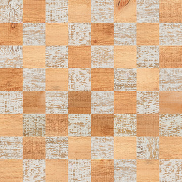 Wooden chessboard texture. Light parquet with square pattern.