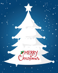 merry christmas poster with silhouette of pine tree vector illustration design