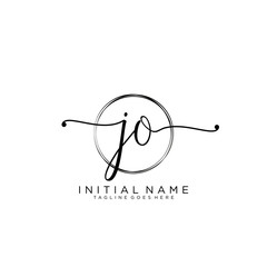 JO Initial handwriting logo with circle template vector.