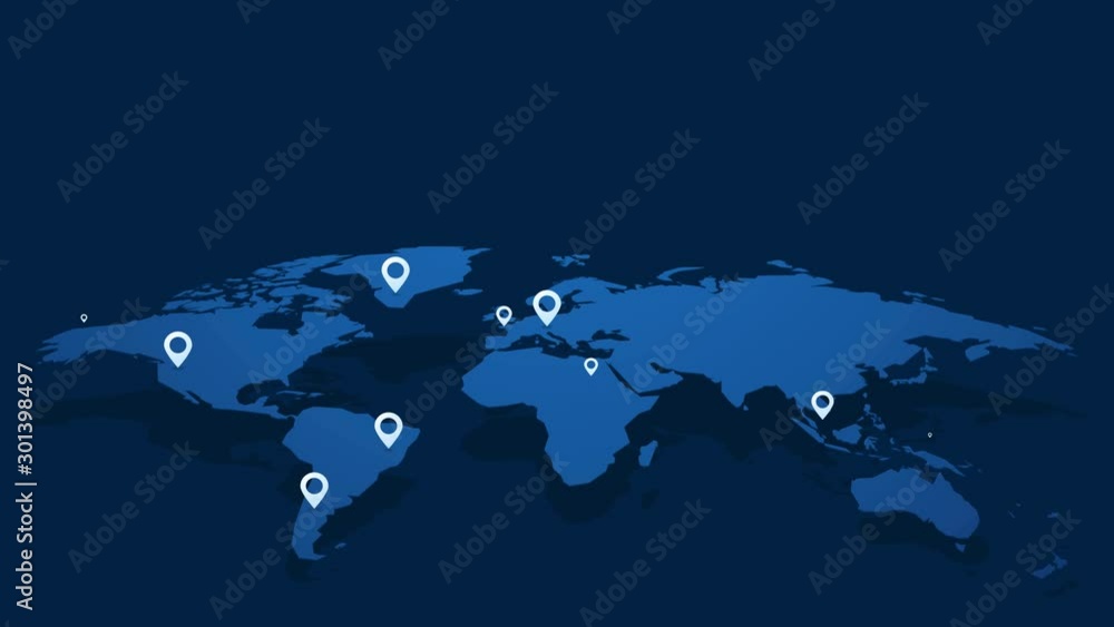 Wall mural abstract map of the world with white pins indicating the location of the world