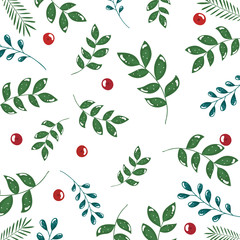 pattern of branches with leafs and seeds vector illustration design