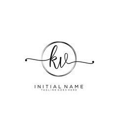 KV Initial handwriting logo with circle template vector.