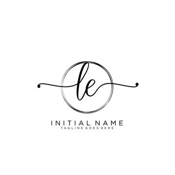 LE Initial handwriting logo with circle template vector.