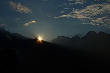 Dawn between the mountains of Machu Picchu. Peru
