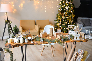 Christmas tree. Christmas toys. Decorations for Christmas party. 