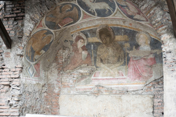 old fresco in a church in rome in  italy