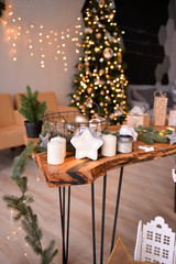 Christmas tree. Christmas toys. Decorations for Christmas party. 