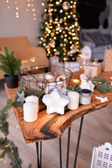 Christmas tree. Christmas toys. Decorations for Christmas party. 