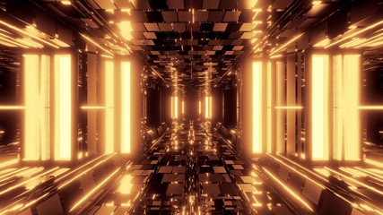 futuristic sci-fi space hangar tunnel corridor with ambient bricks texture 3d illustration background wallpaper