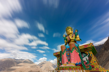 Maitreya Buddha statue on the top of Diskit Monastery, Ladakh