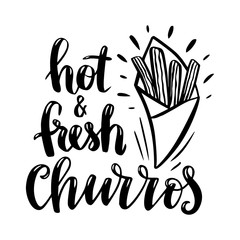 Hot & fresh churros. Hand drawn lettering.