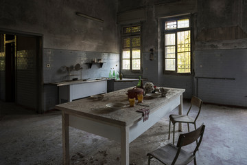 An abandoned kitchen in an abandoned place