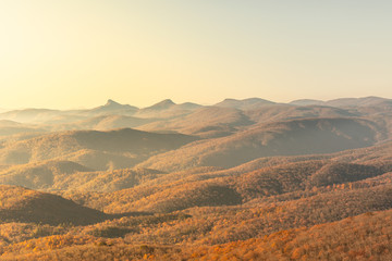 A Dramatic view from Rough Ridge Lookout , Blue Ridge Parkway in fall season.