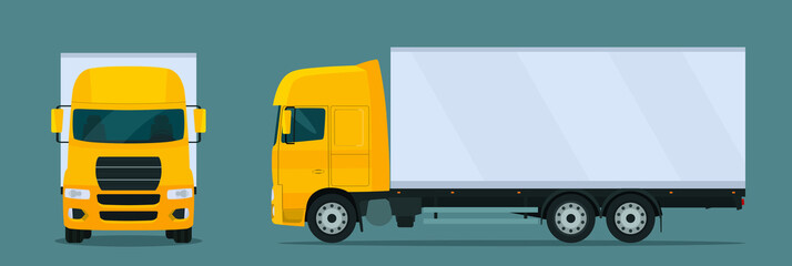 Сargo truck isolated. Сargo truck with side and front view. Vector flat style illustration. © lyudinka
