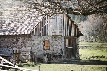 Country house. Walls made of natural stone. Traditional house in the mountains of France.