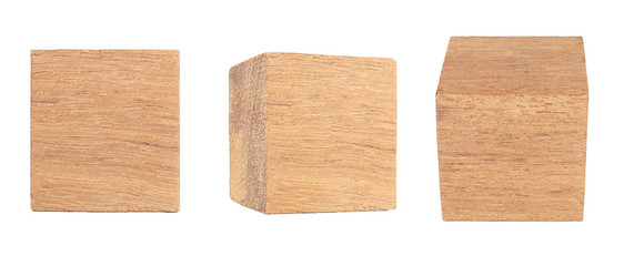  Wood cube Isolated on white background, Brown cubic wood, with Clipping path.