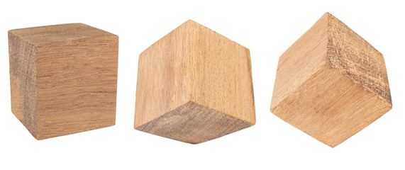  Wood cube Isolated on white background, Brown cubic wood, with Clipping path.