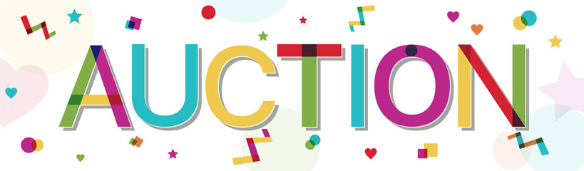 "Auction" word with colorful confetti