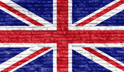 Colorful painted national flag of United Kingdom on old brick wall. Illustration.