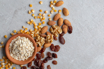 Plant based diet food vegan oats nuts corn fruit