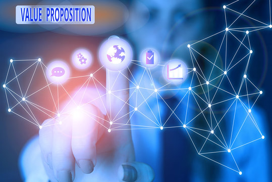 Word writing text Value Proposition. Business photo showcasing feature intended to make a company or product attractive Picture photo system network scheme modern technology smart device