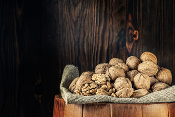 Harvest of fresh inshell walnuts.