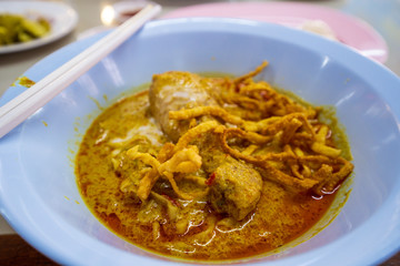 Khao Soi, Curried Noodle Soup thai food local food  in CHIANGMAI, THAILAND