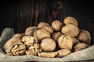 Harvest of fresh inshell walnuts.