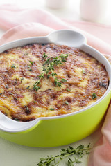 Casserole with cheese.