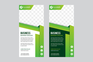 Green roll up business brochure flyer banner design vertical template vector, cover presentation abstract geometric background, modern publication x-banner and flag-banner, layout in rectangle size.