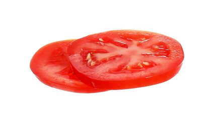 Juicy tomato slices isolated on white. Sandwich ingredient