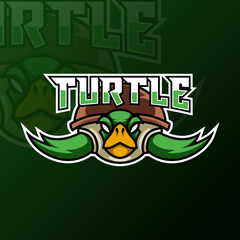 Green turtle ninja mascot gaming logo design tempate for team
