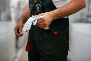 Closeup of builder in warehouse