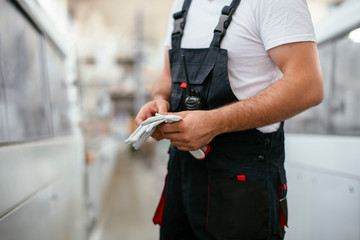 Closeup of builder in warehouse