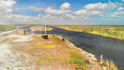 Fototapeta na wymiar Aerial view of the Everglades National Park, Florida, United States. Swamp and wetlands on a beautiful day