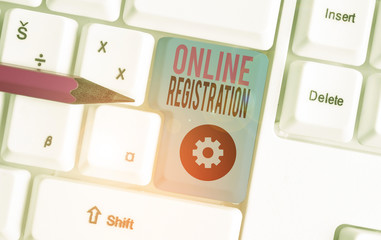 Word writing text Online Registration. Business photo showcasing System for subscribing or...