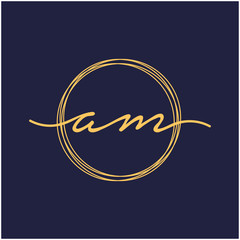 Obraz premium Letter AM or A M Initial with circle handwriting concept. handwriting logo of initial signature, wedding, fashion, jewelry, boutique, and botanical with creative template for any company or business -