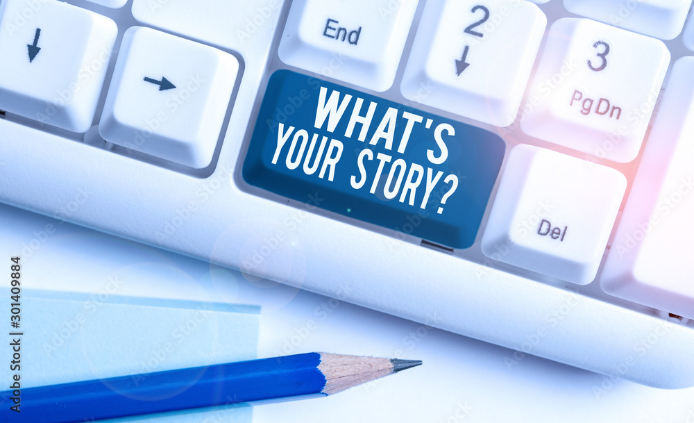 Fototapete text sign showing what s is your storyquestion. business photo showcasing analysisner of asking demo