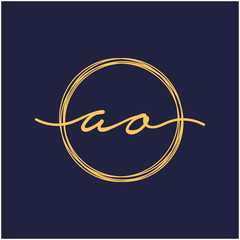 Letter AO or A O Initial with circle handwriting concept. handwriting logo of initial signature, wedding, fashion, jewelry, boutique, and botanical with creative template for any company or business -