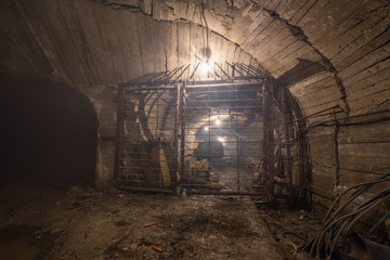 Fototapeta na wymiar Gold iron mine ore shaft tunnel drift cage
