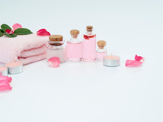 Spa set of rose oil and scented candles